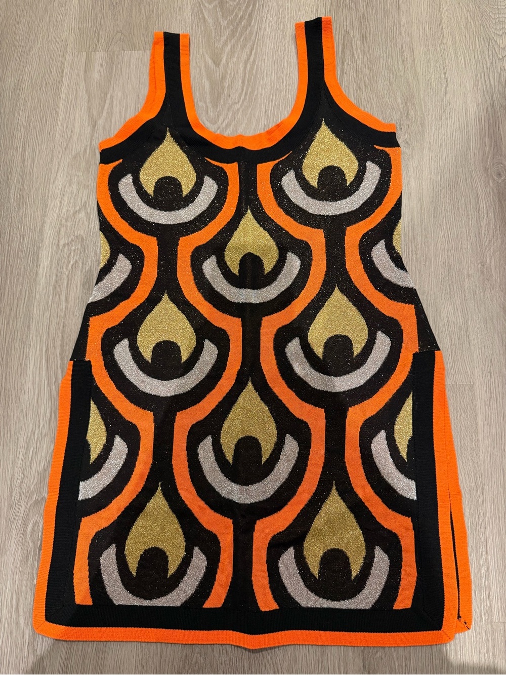 Rabanne x H&M Limited Edition Metallic Knit Mini Dress Orange Gold M